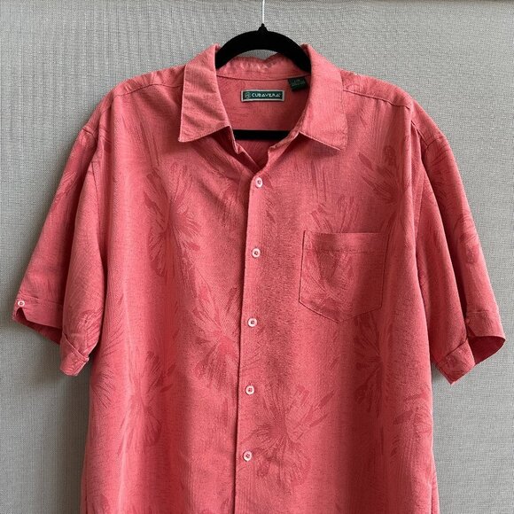 Cubavera Men’s Resort Guayabera-Style Shirt – Coral Tropical Rayon Blend Size L - Picture 1 of 9